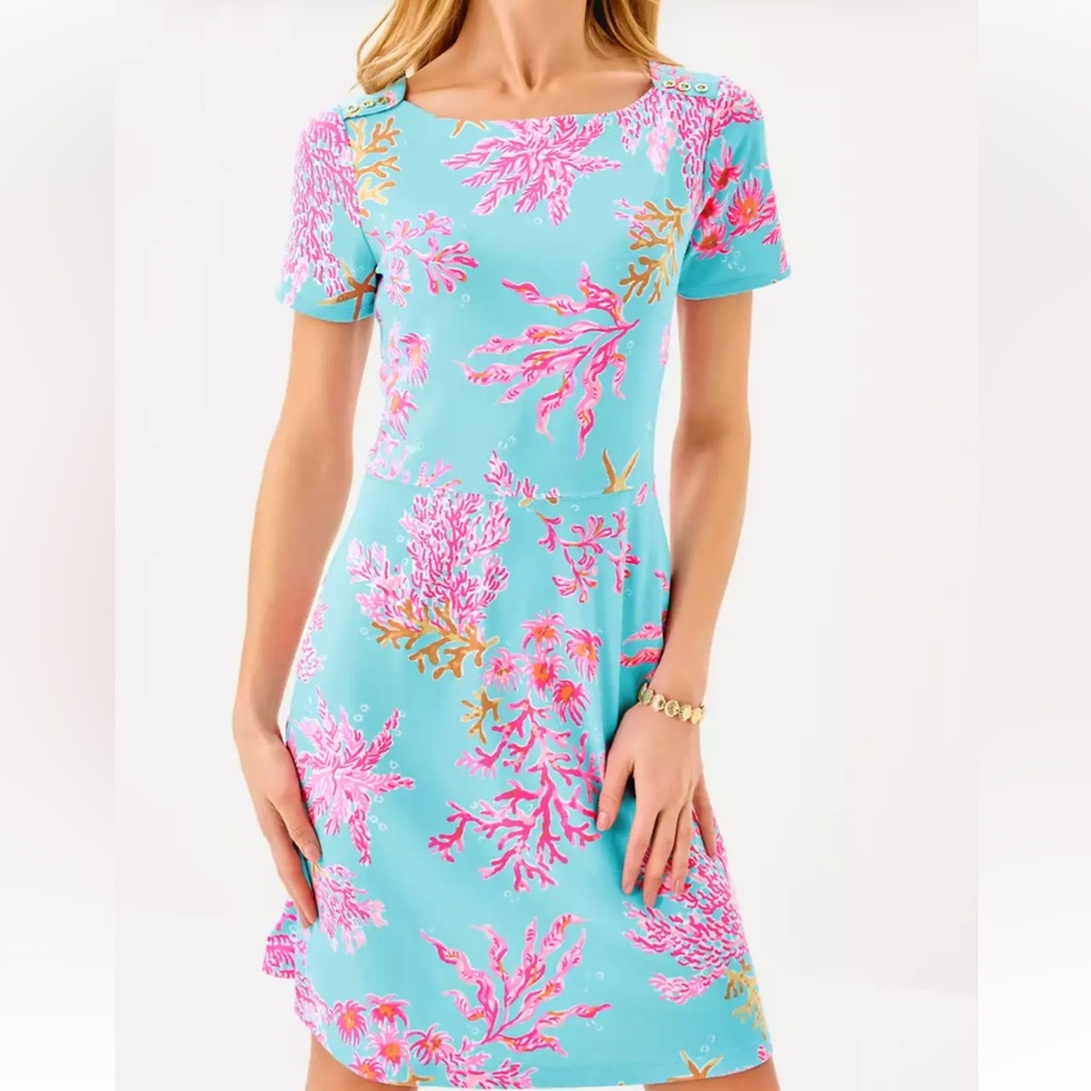 NWT Lilly Pulitzer Sz XL Bray Dress in Multi Royal Coral UPF 50+